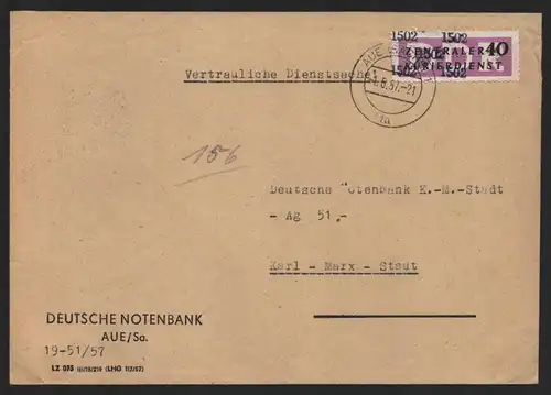 B14218 DDR ZKD Brief 1957 12 1502 Aue Deutsche Notenbank an VD nach Karl-Marx-St
