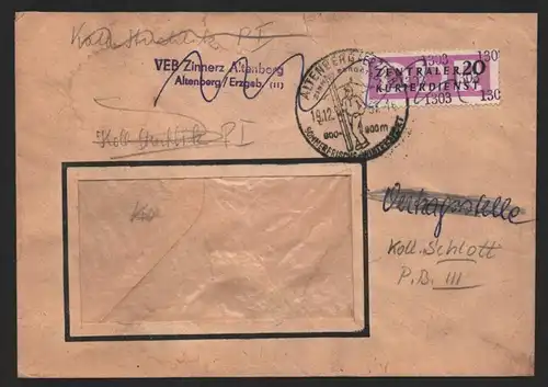 B14150 DDR ZKD Brief 1957 15 1303 Dippoldiswalde VEB Ziinerz Altenberg an nach S