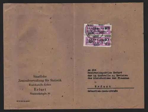 B14057 DDR ZKD Brief 1957 2x14 9000 Erfurt Staatliche Zentralverwaltung für Stat