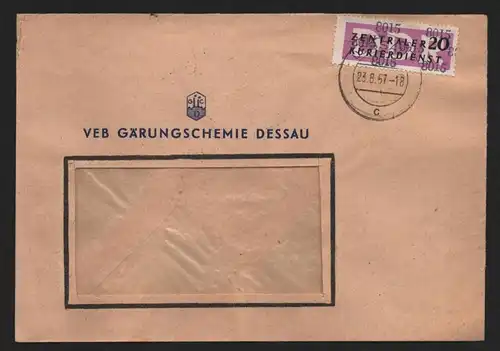 B14038 DDR ZKD Brief 1957 15 8015 Dessau  VEB Gärungschemie Dessau an nach Berli