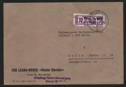 B14030 DDR ZKD Brief 1957 12 8010 Merseburg  VEB Leuna Werke Walter Ulbricht  an