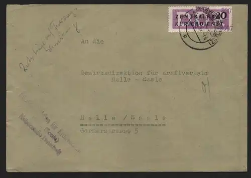 B14023 DDR ZKD Brief 1957 11 8007 Hettstedt VEB Bezirksdirektion Kraftverkehr  a