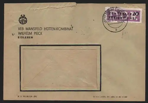 B14018 DDR ZKD Brief 1957 11 8005 Eisleben VEB Mansfeld Hütten Kombinat  an nach