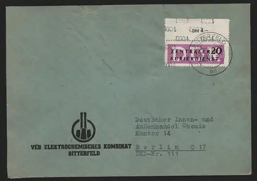 B14016 DDR ZKD Brief 1957 15 8004 Bitterfeld VEB Elektrochemisches Kombinat  an