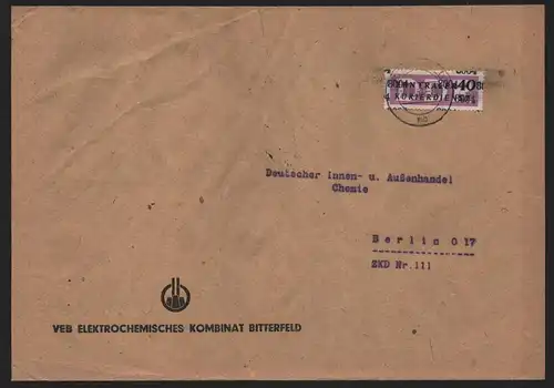B14015 DDR ZKD Brief 1957 12 8004 Bitterfeld VEB Elektrochemisches Kombinat  an