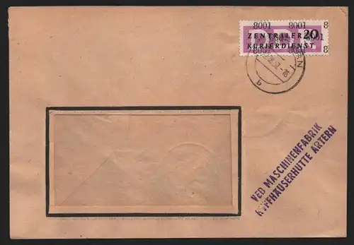 B14007 DDR ZKD Brief 1957 15 8001 Artern VEB Maschinenfabrik Kyffhäuserhütte Art