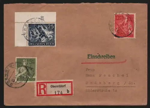 B13141 Brief Deutsches Reich 1944 Oberstdorf Einschreiben R 174 nach Radeberg