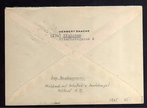 h2865 Handstempel Bezirk 20 Lutherstadt Eisleben Ortsbrief gepr. BPP MiF mit Zeh