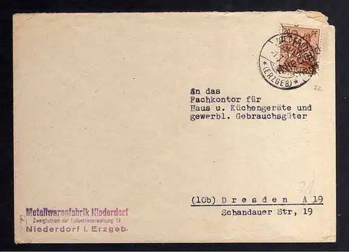 h2905 Handstempel Bezirk 27 Niederdorf Chemnitz 4 Bedarfsbrief 7.7.48