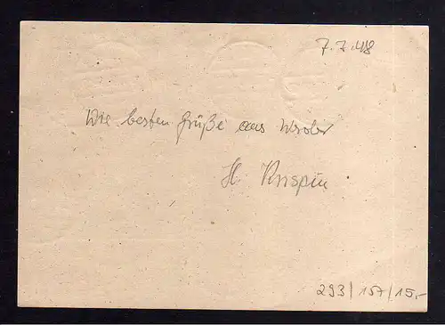 h293 Postkarte Handstempel Bezirk 36 Werder 9.7.48 Misch Frankatur mit Zehnfach