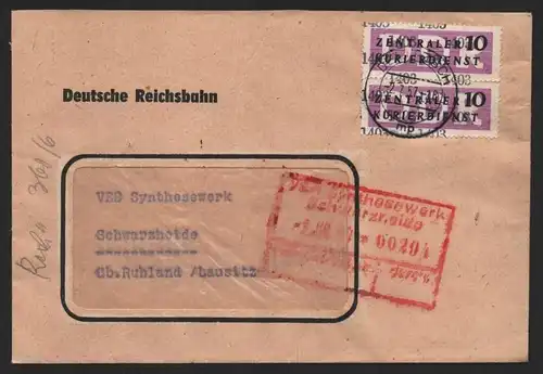 B14194 DDR ZKD Brief 1957 2x10 1403 Delitzsch Deutsche Reichsbahn RAW an VEB Syn