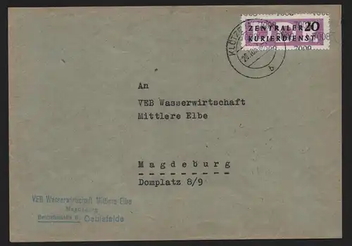 B13982 DDR ZKD Brief 1957 11 7008 Klötze VEB Wasserwirtschaft Obere Elbe Oebisfe