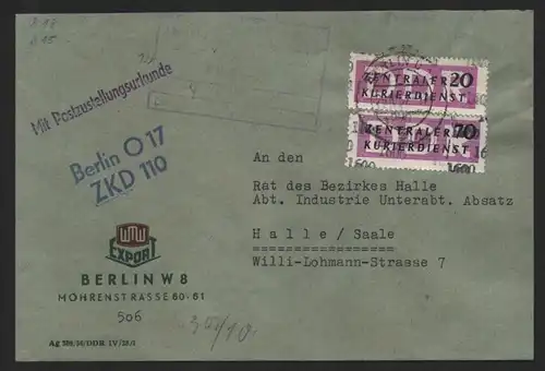 B14276 DDR ZKD Brief 1957 13, 15 1600 Berlin Ministerien WMW Export ZKD 110 an R