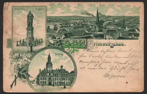 151817 AK Crimmitschau 1902 Litho Rathaus Kaiser Wilhelm Denkmal Panorama