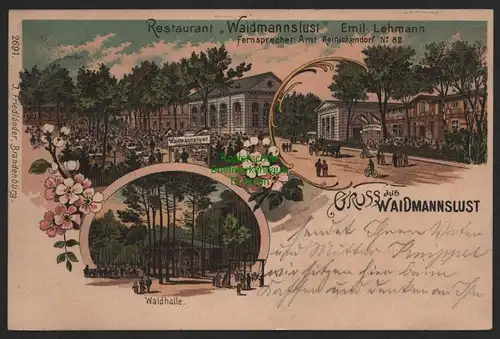 151709 AK Litho Berlin Waidmannslust Reinickendorf 1900 Restaurant Emil Lehmann