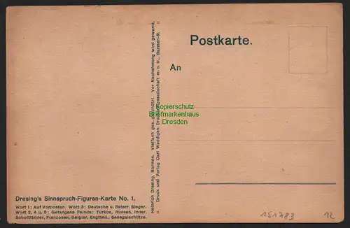 151783 AK Dresing`s Sinnspruch Figuren Karte 1 Barmen-R. Lieb Vaterland um 1915