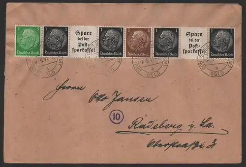 B-14460 Brief DR Hindenburg ZD Stempel Deutsches Dienstpostamt Oslo 1944
