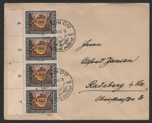 B-14427 Brief DR 4x 828 MeF Berlin 100 Jahre Postamt O17 nach Radeberg
