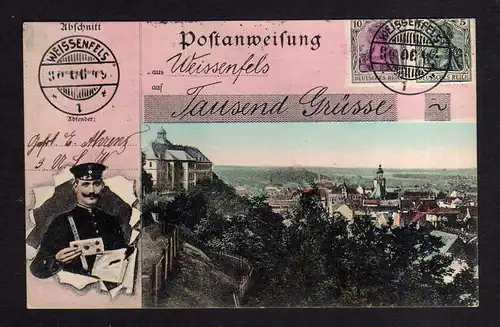 115004 AK Weissenfels Weißenfels 1906 Postbote Briefträger Postanweisung Tausend
