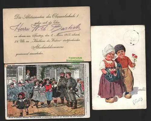 134699 3 AK Künstlerkarten Zille Vadding in Frankreich Kinder Holzpantinen Clogs