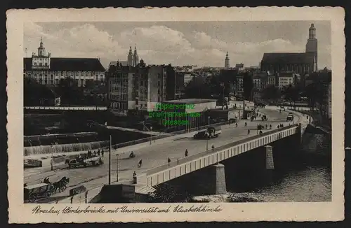 150172 AK Breslau 1941 Werderbrücke mit Universität und Elisabethkirche