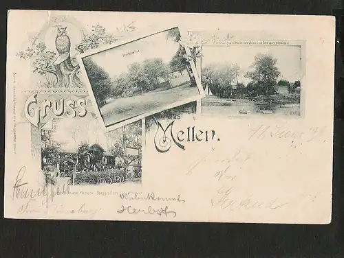 22792 AK Mellen Wirtshaus am Mellener See Eule Uhu Zossen 1899  Trebbin