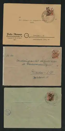 h5398 SBZ Handstempel Bezirk 14 3x Fern-Brief Sebnitz Hertigswalde 3 Typen