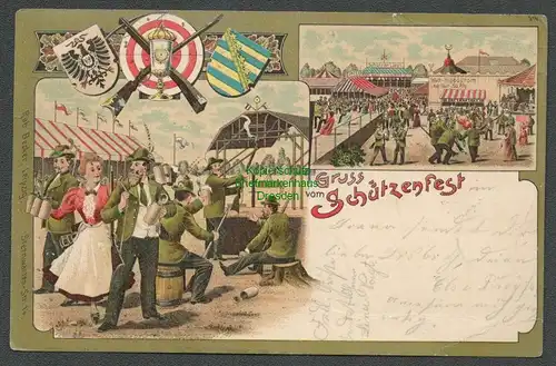 138821 AK Borna Leipzig Litho Gruss vom Schützenfest Schießstand Hippodrom 1904
