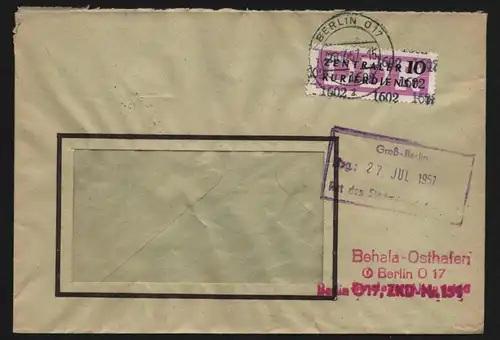 B13396 DDR Dienst ZKD 14 1602 Brief 1957 Berlin Behala Osthafen Berliner Hafen-