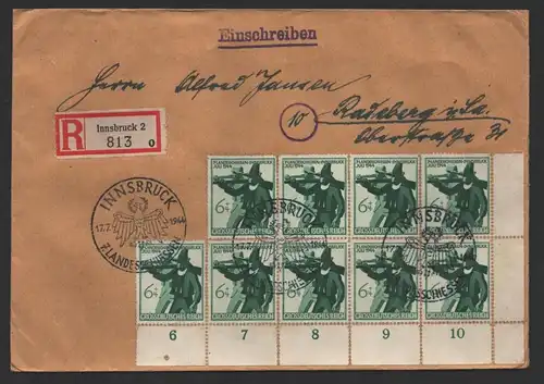 B-14469 Brief DR 9x 897 MeF Mehrfachfrankatur Innsbruck nach Radeberg 1944