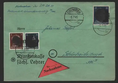 B-14500 Brief Sächsische Schwärzung 5.7.45 Hitler geschwärzt Nachnahme nach