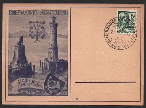 B-14535 Württemberg Briefmarken-Ausstellung Lindauer Herbstwoche 1947