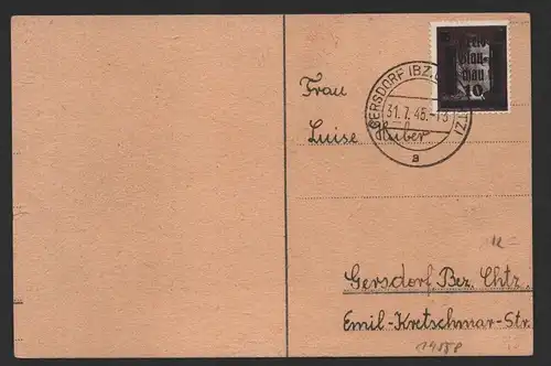 B-14558 Postkarte Lokalausgabe Kreis Glauchau 1 Gersdorf Bez. Chemnitz 31.7.45