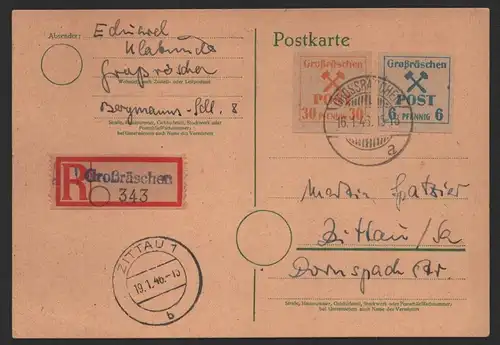 B-14538 Lokalausgabe Großräschen Postkarte Einschreiben 16.1.46 nach Zittau