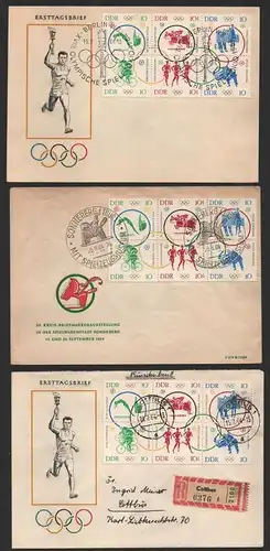B-14593 3x Brief DDR 1039 - 1044 Olympische Spiele Tokio 1964 FDC