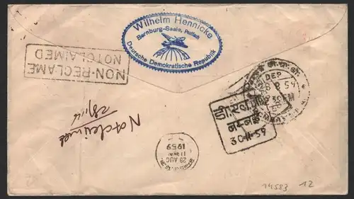 B-14583 Brief CSA Erstflug Prag Bombay 1959 über Berlin NW7 Luftpoststelle