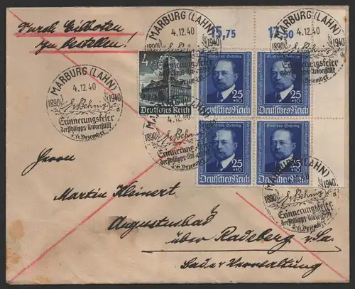 B-14420 Brief DR 4x 761 Eilbrief Marburg Lahn Erinnerungsfeier der Philipps Uni