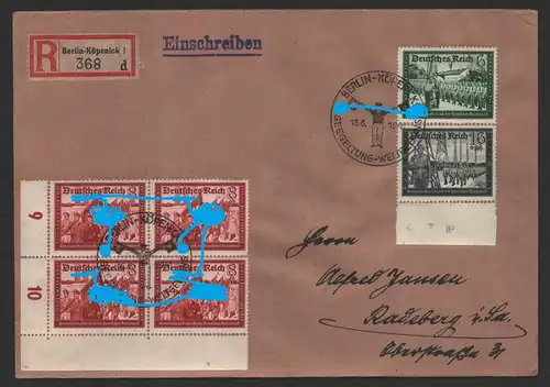 B-14453 Brief DR 4x 774, 773, 776 Einschreiben Berlin Köpenick 1941 n. Radeberg