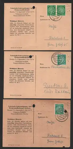 B-14581 3x Postkarte DDR Dienst 34 35 Dresden N25 Veterinär Untersuchungs- und