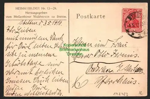 142483 AK Messenthiner Waldverein zu Stettin 1919 An den Bachmühlen