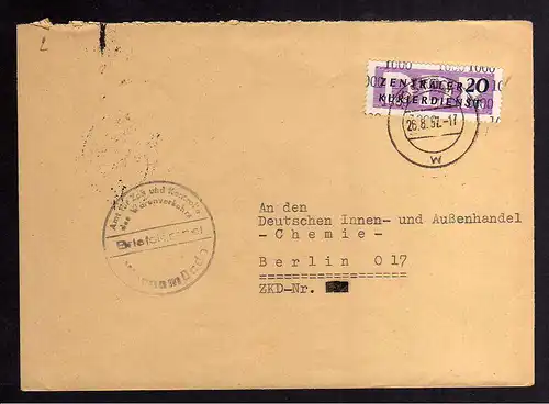 B2425 Brief DDR ZKD 7 1957 Zoll Warnemünde nach Berlin O 17 Deutscher Innen-