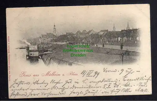 128586 AK Mülheim am Rhein Köln 1899 Dampfer Anlegestelle