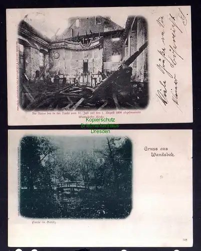 132521 2 AK Hamburg Wandsbek 1898 Ruine der abgebrannten Kirche