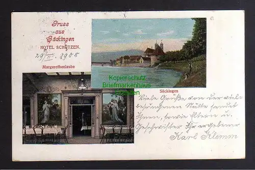 132519 AK Bad Säckingen 1908 Hotel zum Schützen Margarethenlaube
