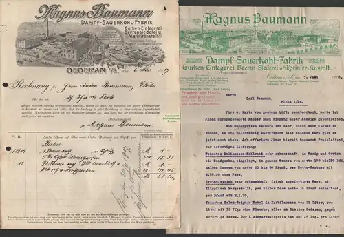 B10201 2x Firmenrechnung Briefbogen Oederan 1907 1918 Dampf Sauerkohl Fabrik