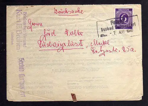 B052 Brief Deutschland Notstempel Postamt Seebad Heringsdorf 7.8.46 Drucksache