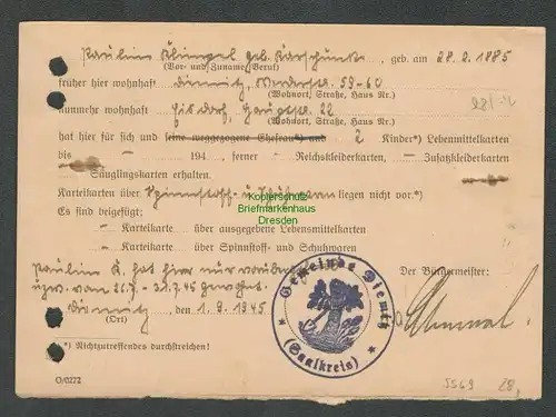 B-5569 SBZ Gebühr Bezahlt Postkarte Gemeinde Diemitz 1945 über Halle Saale