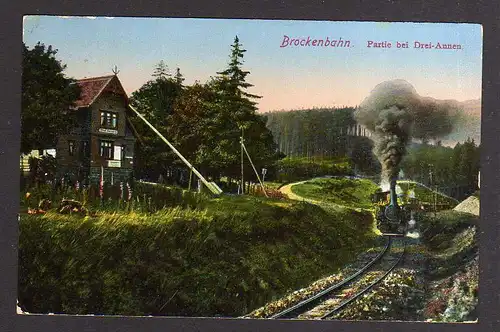 99544 AK Brockenbahn bei Drei Annen Dampflok 1914