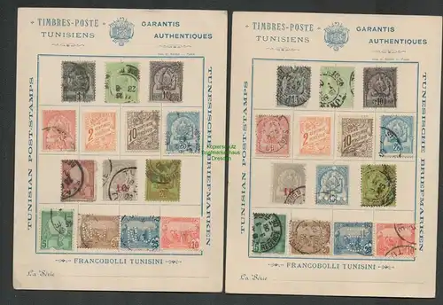 B-5526 2 Karten Tunesien 28 Marken Tunesian Postage stamps perfin C N