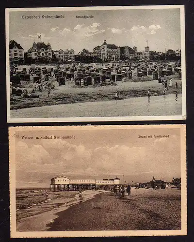 99675 2 AK Swinemünde Strand und Familienbad 1919 Strandpartie 1928